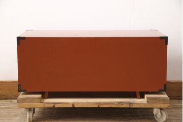 中古　美品　工芸家具　曙(あけぼの)塗り　漆の朱色が机上のアクセントになる小引き出し(根来塗り、卓上収納、小物収納)(R-055143)
