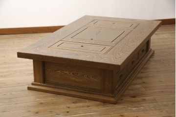 和製ビンテージ　最高級品　特大!　鉄刀木(タガヤサン)　無垢材を贅沢に使用した関西長火鉢のローテーブル(長火鉢、囲炉裏、座卓、リビングテーブル、ヴィンテージ)(R-055147)