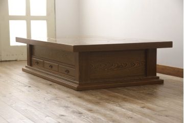和製ビンテージ　最高級品　特大!　鉄刀木(タガヤサン)　無垢材を贅沢に使用した関西長火鉢のローテーブル(長火鉢、囲炉裏、座卓、リビングテーブル、ヴィンテージ)(R-055147)