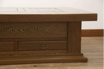 和製ビンテージ　最高級品　特大!　鉄刀木(タガヤサン)　無垢材を贅沢に使用した関西長火鉢のローテーブル(長火鉢、囲炉裏、座卓、リビングテーブル、ヴィンテージ)(R-055147)