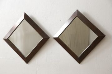 中古　北海道民芸家具　希少　絶版品　ディスプレイとしてもお洒落な壁掛けミラー2枚セット(鏡)(R-055149)
