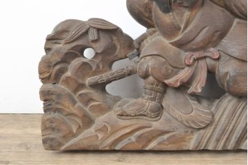 希少　和製アンティーク　欅(ケヤキ)　因幡の白兎(いなばのしろうさぎ)をあしらった彫刻が見事な彫刻欄間(明り取り、明かり取り、ディスプレイ)(R-055158)