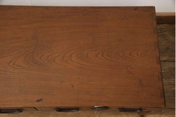和製アンティーク　二本松産　総ケヤキ材　蝶をあしらった金具がアクセントの文机(座机、ローテーブル)(R-055193)