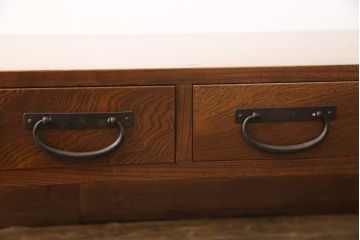 和製アンティーク　二本松産　総ケヤキ材　蝶をあしらった金具がアクセントの文机(座机、ローテーブル)(R-055193)