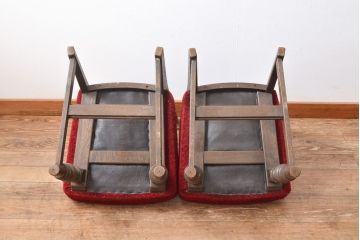 和製ビンテージ　永田良介商店　鮮やかな赤色のファブリックとシックな木色が目を引くダイニングチェア2脚セット(椅子、イス、ヴィンテージ)(R-055194)