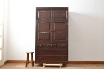 中古　美品　松本民芸家具　直線的なデザインがシックな印象を醸し出すD型和タンス(箪笥、チェスト、衣装タンス)(定価約67万円)(R-055196)