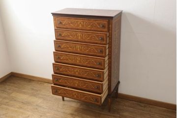 中古　美品　イタリア高級輸入家具　象嵌入り　細やかな象嵌細工が美しいチェスト(引き出し、サイドチェスト)(R-055197)