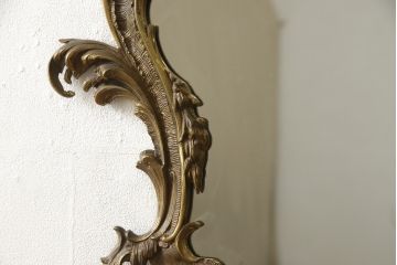 イタリアビンテージ　高級品　繊細で凝ったつくりがお洒落!空間のアクセントになる真鍮製ウォールミラー(壁掛け鏡、ヴィンテージ)(R-055214)