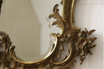 イタリアビンテージ　高級品　繊細で凝ったつくりがお洒落!空間のアクセントになる真鍮製ウォールミラー(壁掛け鏡、ヴィンテージ)(R-055214)