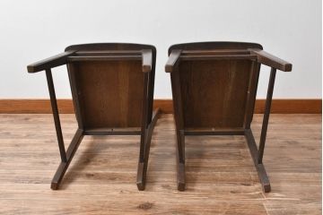 中古　永田良介商店　神戸洋家具　落ち着きのあるシックな佇まいが魅力のラダー型食堂椅子2脚セット(ダイニングチェア、ラダーバックチェア、ワークチェア、椅子)(R-055250)
