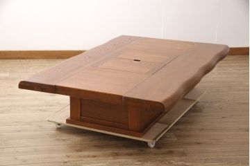 中古　民芸家具　特大　総ケヤキ材　和の趣溢れる囲炉裏テーブル(火鉢、座卓、ローテーブル)(R-055261)
