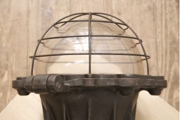 フランスアンティーク　特大　無骨なデザインが魅力!インダストリアルスタイルの空間づくりにおすすめの工業用アイアン照明(天井照明、壁掛け照明)(R-055268)