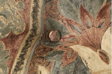 中古　美品　飛騨産業　キツツキ　穂高シリーズ　絵画のようなファブリックが素敵な3人掛けソファ(アームソファ)(R-055301)