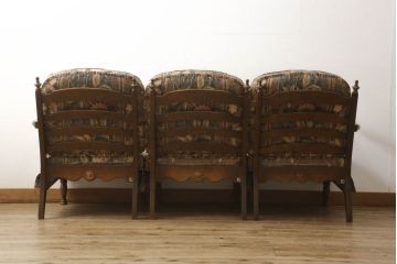 中古　美品　飛騨産業　キツツキ　穂高シリーズ　絵画のようなファブリックが素敵な3人掛けソファ(アームソファ)(R-055301)