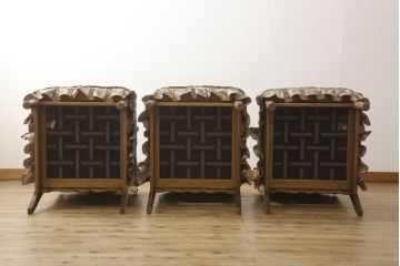 中古　美品　飛騨産業　キツツキ　穂高シリーズ　絵画のようなファブリックが素敵な3人掛けソファ(アームソファ)(R-055301)