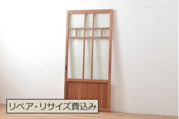 和製アンティーク　くっきりとした木目をお楽しみいただけるガラス戸1枚(引き戸、建具)(R-055310)