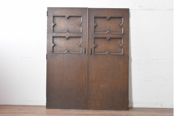 ヴィンテージ建具　昭和後期　希少!!　永田良介商店　神戸洋家具　幾何学模様が特徴的な両開きドア2枚(1対)セット　(R-055315)
