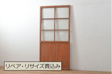アンティーク建具　昭和初期　素朴な風合いでレトロな雰囲気を高めるガラス戸1枚(引き戸)(R-055316)
