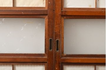 アンティーク建具　大正期　幅狭　整然と並ぶ縦格子が繊細で美しい裏障子付き格子戸4枚セット(引き戸)(R-055317)