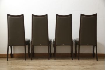 中古　美品　maruni(マルニ木工)　ベルサイユシリーズ　シックな色合いが大人の雰囲気を醸し出すダイニングチェア4脚セット(合皮)(椅子、イス)(R-055333)
