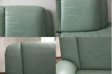 中古　新潟伊勢丹取り扱い　ブランド家具　本革(レザー)　淡いグリーンカラーが爽やかな空間を演出する5人掛けソファー&オットマンセット(五人掛けソファ)(R-055350)(検索ワード:NATUZZI　ナツッジ)
