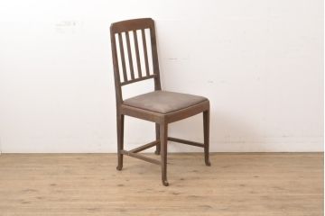 アンティーク家具　イギリスアンティーク　脚元のカーブがチャームポイント!オーク材製シンプルチェア(イス、椅子、ダイニングチェア)(R-055353)