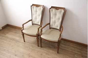 中古　超美品　DREXEL HERITAGE(ドレクセルヘリテイジ)　上品な雰囲気漂うダイニングチェア2脚セット(アームチェア、椅子、イス)(R-055376)