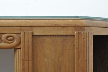フランスアンティーク　ローズウッド　ガラス天板付き　クラシカルな佇まいと独特の木目が魅力のパートナーデスク(カウンターテーブル、在宅用、在宅ワーク、ニーホールデスク、ワークデスク、両袖机)(R-055399)
