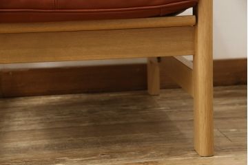 デンマークビンテージ　超美品　オーク材　Fredericia(フレデリシア)　SOREN HOLST(ソーレン・ホルスト)　レザー(本革)　ハイバックイージーチェア(1人掛けソファ、アームソファ、一人掛け、ヴィンテージ、リクライニング、北欧)(R-055425)