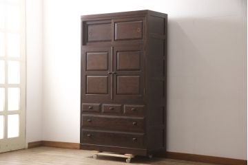 中古　美品　松本民芸家具　直線的なデザインがシックな印象を醸し出すD型和タンス(箪笥、チェスト、引き出し、着物箪笥、衣装タンス)(定価約67万円)(R-055428)