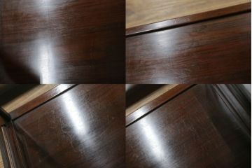 中古　美品　在銘有り　作家物　蒔絵入り　松竹梅・貝柄　総紫檀材(シタン)　丁寧な作り込みの指物が上質な雰囲気を醸し出す高級飾り棚(違い棚、茶棚、戸棚)(R-055430)