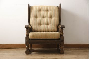 中古　横浜クラシック家具　ノックオンウッド(knockonwood)　コロニアルシリーズ(Hand Made)　英国の伝統スタイルであるウィングバックが印象的な1人掛けソファ(定価約31万円)(ウイングバック、ウィングチェア、1P、アームチェア、一人掛け)(R-055505)