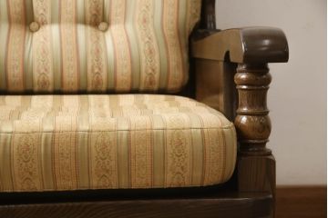 中古　横浜クラシック家具　ノックオンウッド(knockonwood)　コロニアルシリーズ(Hand Made)　英国の伝統スタイルであるウィングバックが印象的な1人掛けソファ(定価約31万円)(ウイングバック、ウィングチェア、1P、アームチェア、一人掛け)(R-055505)