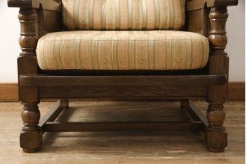 中古　横浜クラシック家具　ノックオンウッド(knockonwood)　コロニアルシリーズ(Hand Made)　英国の伝統スタイルであるウィングバックが印象的な1人掛けソファ(定価約31万円)(ウイングバック、ウィングチェア、1P、アームチェア、一人掛け)(R-055505)