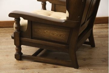 中古　横浜クラシック家具　ノックオンウッド(knockonwood)　コロニアルシリーズ(Hand Made)　英国の伝統スタイルであるウィングバックが印象的な1人掛けソファ(定価約31万円)(ウイングバック、ウィングチェア、1P、アームチェア、一人掛け)(R-055505)