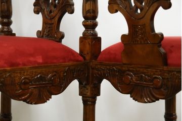 ヨーロッパビンテージ　希少なデザイン　細やかな彫刻入りのラブチェア(キッシングチェア、キスチェア、椅子、ヴィンテージ)(R-055520)