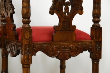 ヨーロッパビンテージ　希少なデザイン　細やかな彫刻入りのラブチェア(キッシングチェア、キスチェア、椅子、ヴィンテージ)(R-055520)