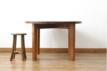 中古　岩手岩泉・純木家具　桜材　和・洋どちらのお部屋にも合う!テーブルにも座卓にもなる2way丸テーブル(ちゃぶ台、座卓、コーヒーテーブル、サイドテーブル)(R-055526)