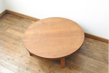 中古　岩手岩泉・純木家具　桜材　和・洋どちらのお部屋にも合う!テーブルにも座卓にもなる2way丸テーブル(ちゃぶ台、座卓、コーヒーテーブル、サイドテーブル)(R-055526)
