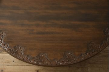中古　美品　軽井沢彫り　均等に彫られた桜の図柄が美しい特大丸テーブル(ちゃぶ台、座卓、ローテーブル、センターテーブル)(R-055527)