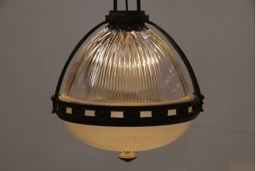 フランスアンティーク　極上品!!　凝ったつくりが魅力的な真鍮製フレームの天井照明(吊り下げ照明、ペンダントライト、シェード)(R-055559)