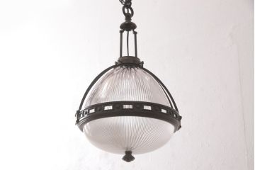 フランスアンティーク　極上品!!　凝ったつくりが魅力的な真鍮製フレームの天井照明(吊り下げ照明、ペンダントライト、シェード)(R-055559)