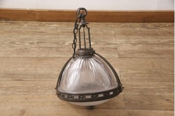 フランスアンティーク　極上品!!　凝ったつくりが魅力的な真鍮製フレームの天井照明(吊り下げ照明、ペンダントライト、シェード)(R-055559)
