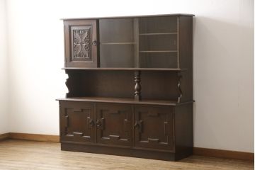 中古　美品　永田良介商店　扉の幾何学模様が目を引くキャビネット(収納棚、戸棚、食器棚、キャビネット)(R-055560)