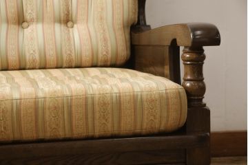 中古　横浜クラシック家具　ノックオンウッド(knockonwood)　コロニアルシリーズ(Hand Made)　英国の伝統スタイルであるウィングバックが印象的な2人掛けソファ(定価約55万円)(ウイングバック、ラブソファ、ウィングチェア、2P、アームチェア、二人掛け)(R-055561)