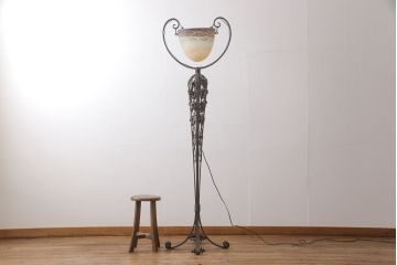 フランスアンティーク　Oegupデザイン　アールヌーヴォー　ヴィトリフィカシオン彩ガラス　空間のアクセントになるフロアスタンド(スタンド照明、シェード、アールヌーボー)(検索ワード:ミューラー兄弟)(R-055618)