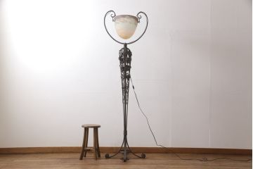 フランスアンティーク　Oegupデザイン　アールヌーヴォー　ヴィトリフィカシオン彩ガラス　空間のアクセントになるフロアスタンド(スタンド照明、シェード、アールヌーボー)(検索ワード:ミューラー兄弟)(R-055618)