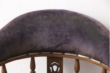  和製アンティーク　ナラ材　大正ロマン　凝ったつくりとレトロな佇まいが目を引く回転椅子(ドクターチェア、デスクチェア、回転イス、アームチェア)(R-055621)