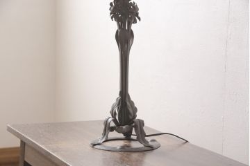 フランスアンティーク　アールヌーヴォー期　ミューラー兄弟(Muller Freres Luneville)　ヴィトリフィカシオン彩のガラスシェードが魅力的なスタンドライト(フロアスタンド、卓上照明)(R-055622)