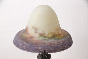 フランスアンティーク　アールヌーヴォー期　ミューラー兄弟(Muller Freres Luneville)　ヴィトリフィカシオン彩のガラスシェードが魅力的なスタンドライト(フロアスタンド、卓上照明)(R-055622)